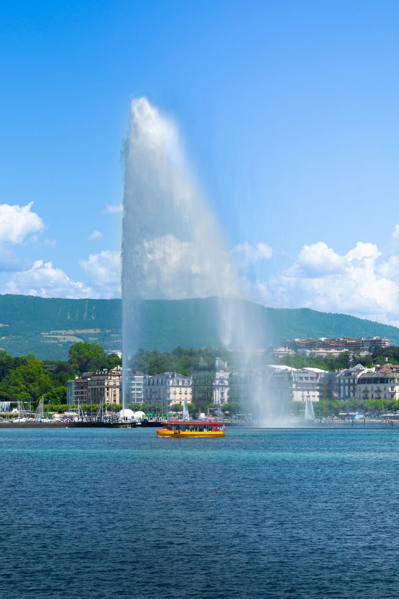 Large water fountain in geneva, switzerland.